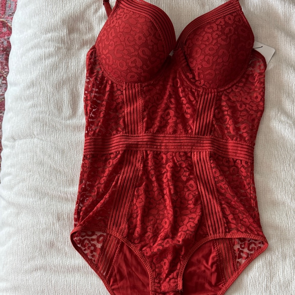 Red Ochre French Affair Push-Up Lace Bodysuit